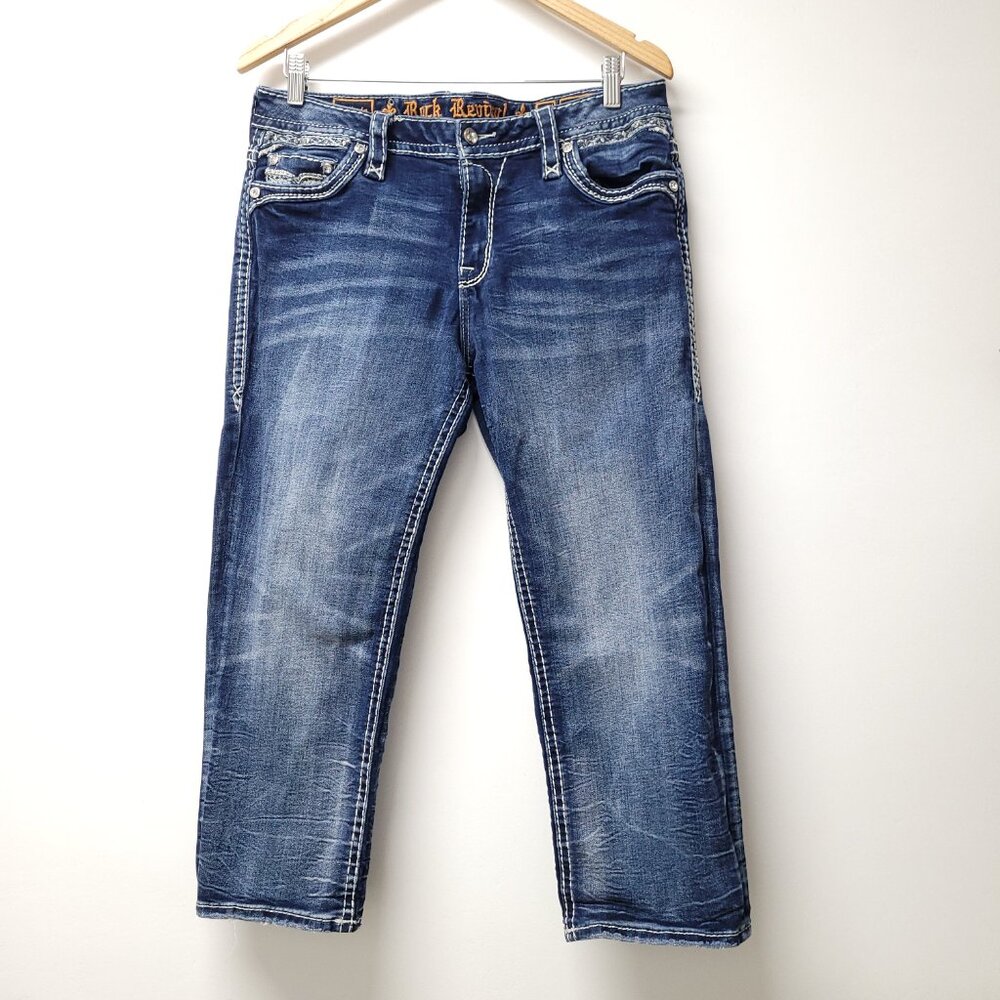 Rock Revival Womens Easy Crop Jeans Size 30 Blue